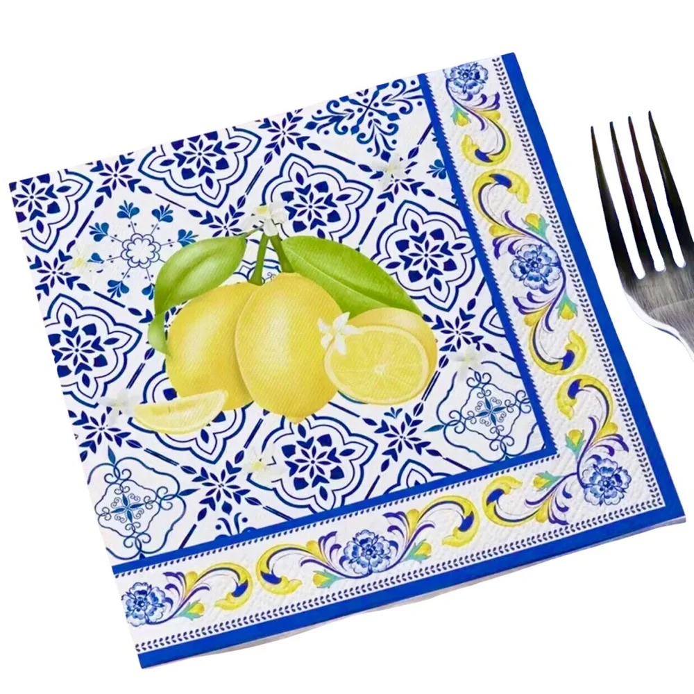 Floral Capri Lemon Party Luncheon Paper Napkins, 20 ct